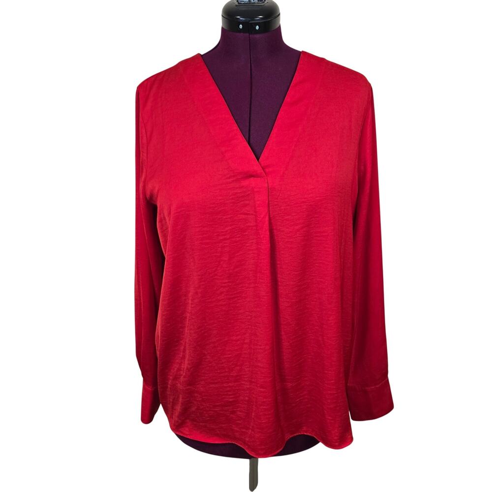Women's Banana Republic Red Silky Feel V-Neck Long Sleeve Blouse | Size Large